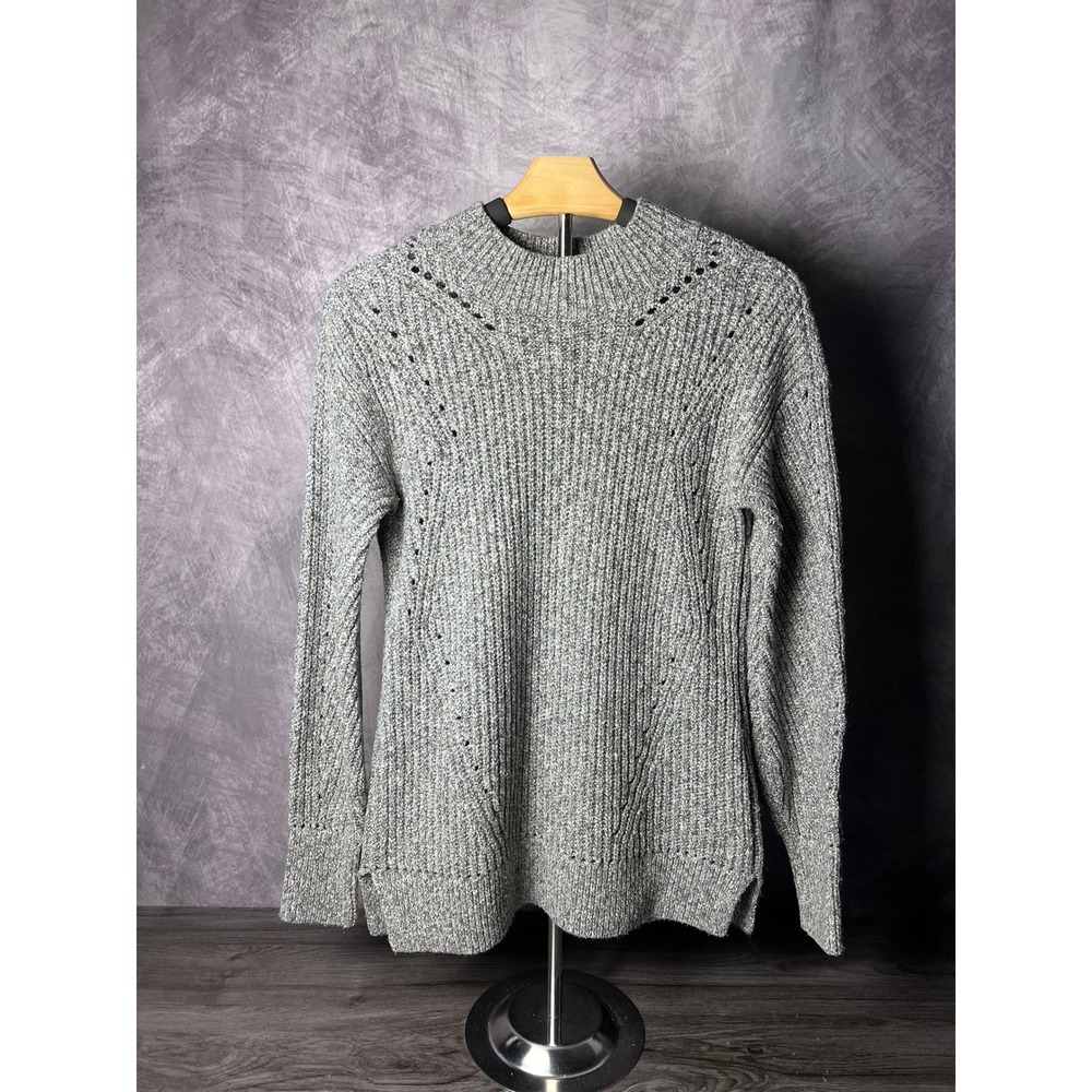 Abercrombie & Fitch Pointelle Mock Neck Knit Ribbed Sweater Gray Marl Women's XS